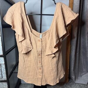 Rachel Pally Ruffled Button-Down Blouse - Tan